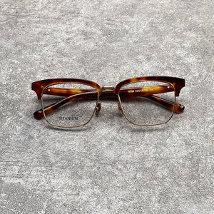 High quality men's clamshell half-frame glasses made of pure titanium square acetate optical frame for prescription glasses
