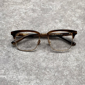 High quality men's clamshell half-frame glasses made of pure titanium square acetate optical frame for prescription glasses