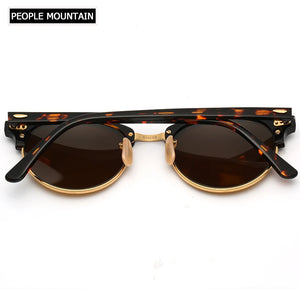 Hot Round Acetate Tortoise Frame Men Sunglasses Lunettes Soleil Femme UV400 Women Sun Glasses Mirror Brown Glass Lenses