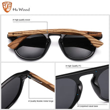 Carica l&#39;immagine nel visualizzatore di Gallery, Hu Wood Brand Classic Sunglasses For Mem Women Polarized UV400 Protection Eyewear Wooden Black Glasses Zebra Wood