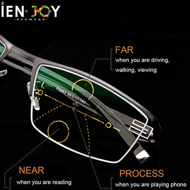IENJOY Men Reading Glasses Blue Light Blocking Glasses Half Frame Progressive Multifocal Presbyopic Glasses Titanium Eyewear