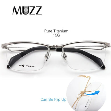 IP Pure Titanium Men Glasses Half Frame Business Square Flip Up Eyeglass Frames Myopia Hyperopia Prescription Eyeglasses Eyewear