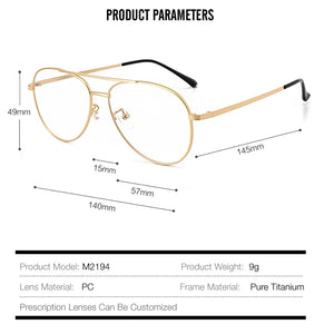 IP Titanium Glasses Frame Man Airman Aviattor Eyeglasses Frame  Women Optical Prescripton Spectacle Eye Point Goggle