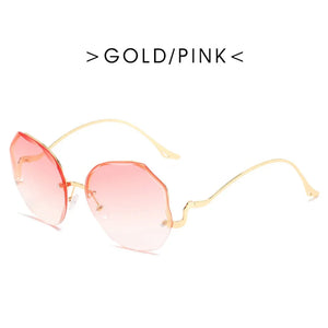 Irregular Round Sunglasses Women Brand Designer Gradient Sun Glasses Female Rimless Metal Curved Temples Oculos De Sol