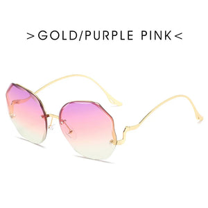 Irregular Round Sunglasses Women Brand Designer Gradient Sun Glasses Female Rimless Metal Curved Temples Oculos De Sol