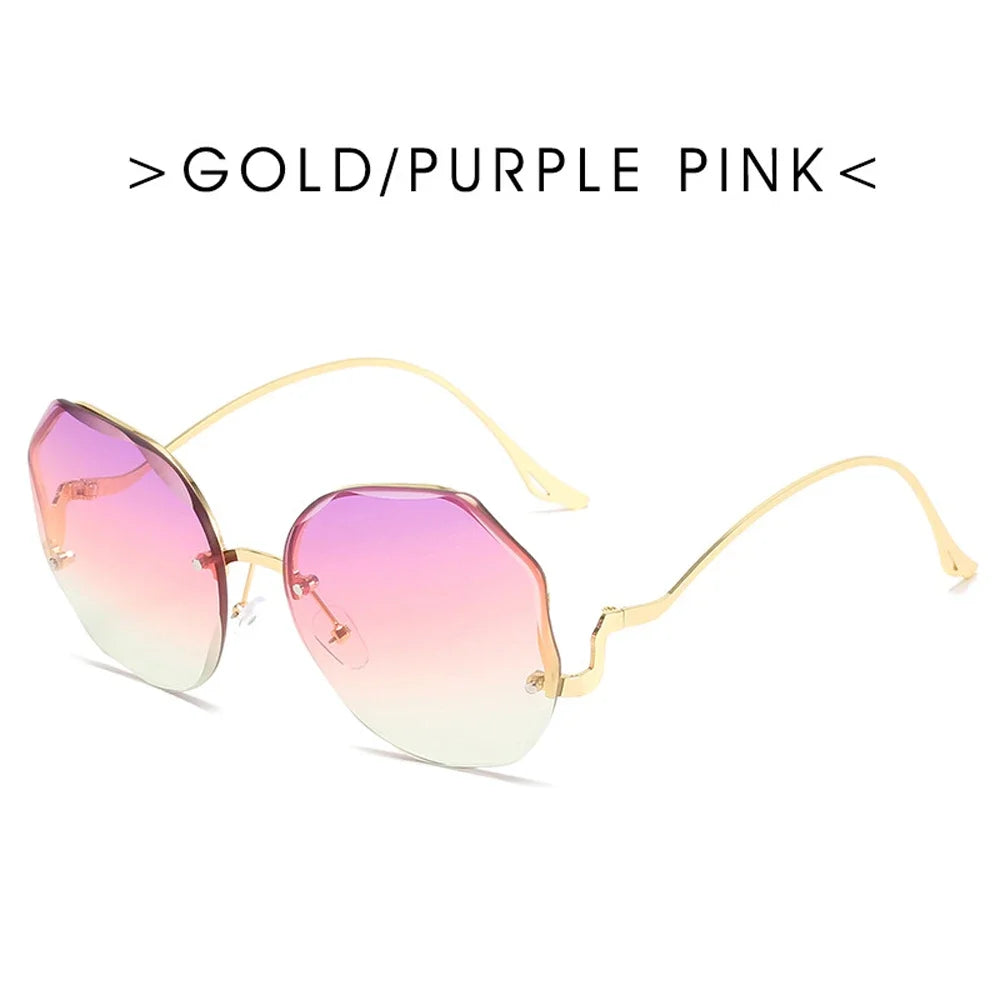 Irregular Round Sunglasses Women Brand Designer Gradient Sun Glasses Female Rimless Metal Curved Temples Oculos De Sol