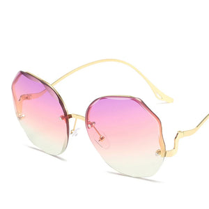 Irregular Round Sunglasses Women Brand Designer Gradient Sun Glasses Female Rimless Metal Curved Temples Oculos De Sol