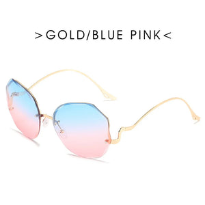 Irregular Round Sunglasses Women Brand Designer Gradient Sun Glasses Female Rimless Metal Curved Temples Oculos De Sol