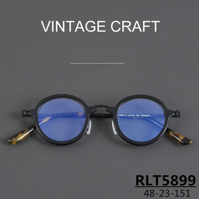Italian Brand Round Glasses Frame Men's Titanium Acetate Prescription Eyeglasses Woman Ultralight Eyewear RLT5899 Blue Lens Gafa