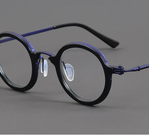 Italian Brand Round Glasses Frame Men's Titanium Acetate Prescription Eyeglasses Woman Ultralight Eyewear RLT5899 Blue Lens Gafa
