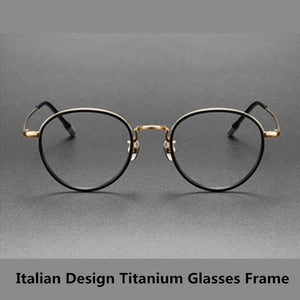 Italian Design Glasses Frame Men Eyeglasses Women Vintage Oval Small Face Ring Aceteta Titanium Eyewear Myopia Optical Lens 8507