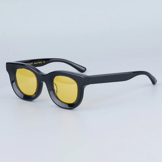 JAPANESE Oval Concept High Street Sunglasses Frames Retro Vintage Designer Classical Thick Acetate Men Eyeglasses with Full Case