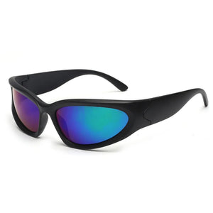 JM Wrap Around Y2K Sunglasses for Men Women Trendy Futuristic Oval Shades