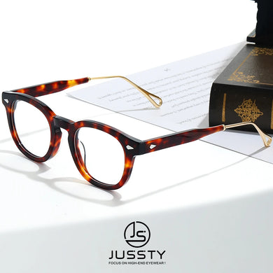 JUSSTY Retro Round Optical Glasses Men Frame Myopia Prescription Eyeglasses Frame Male Italy Acetate Vintage Brand Eyewear 2023