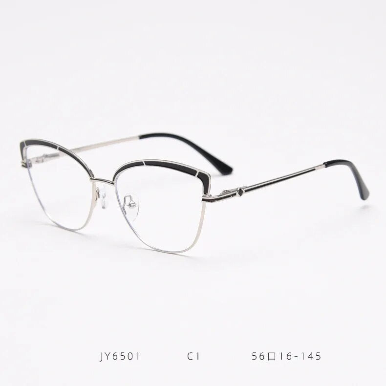 JY6501 European and American  metal spring cat-shaped flat mirror female net red myopia glasses frame tide ins