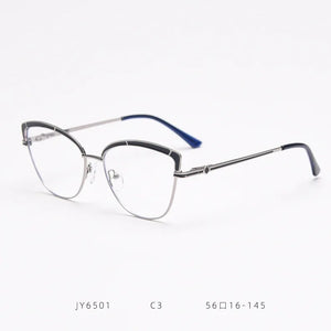 JY6501 European and American  metal spring cat-shaped flat mirror female net red myopia glasses frame tide ins