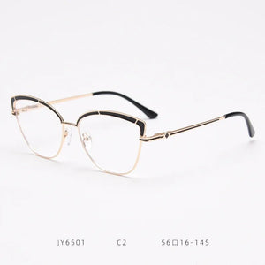 JY6501 European and American  metal spring cat-shaped flat mirror female net red myopia glasses frame tide ins