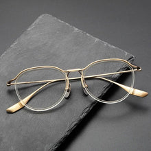 Carica l&#39;immagine nel visualizzatore di Gallery, Japanese Design Pure Titanium Glasses Frame Men Half-Rim Irregular Myopia Perscription Eyeglasses Women Round Optical Eyewear