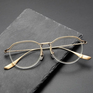 Japanese Design Pure Titanium Glasses Frame Men Half-Rim Irregular Myopia Perscription Eyeglasses Women Round Optical Eyewear