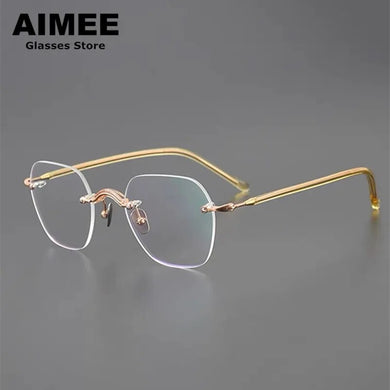Japanese Design Titanium Acetate Rimless Glasses Frame Men Women Square Frameless Prescription Eyeglasses Optical Spectacles