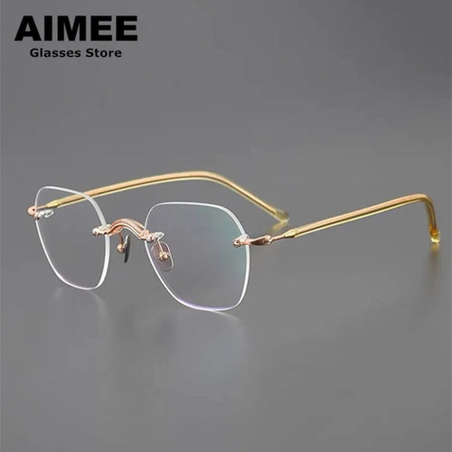 Japanese Design Titanium Acetate Rimless Glasses Frame Men Women Square Frameless Prescription Eyeglasses Optical Spectacles
