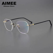 Carica l&#39;immagine nel visualizzatore di Gallery, Japanese Design Titanium Acetate Rimless Glasses Frame Men Women Square Frameless Prescription Eyeglasses Optical Spectacles