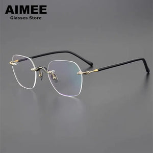 Japanese Design Titanium Acetate Rimless Glasses Frame Men Women Square Frameless Prescription Eyeglasses Optical Spectacles