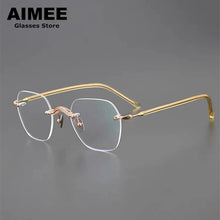 Carica l&#39;immagine nel visualizzatore di Gallery, Japanese Design Titanium Acetate Rimless Glasses Frame Men Women Square Frameless Prescription Eyeglasses Optical Spectacles
