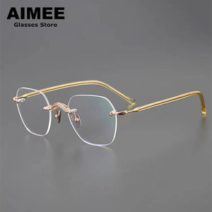 Japanese Design Titanium Acetate Rimless Glasses Frame Men Women Square Frameless Prescription Eyeglasses Optical Spectacles
