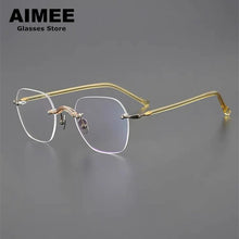 Carica l&#39;immagine nel visualizzatore di Gallery, Japanese Design Titanium Acetate Rimless Glasses Frame Men Women Square Frameless Prescription Eyeglasses Optical Spectacles