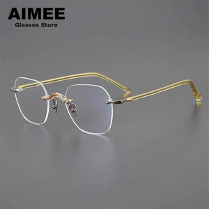 Japanese Design Titanium Acetate Rimless Glasses Frame Men Women Square Frameless Prescription Eyeglasses Optical Spectacles