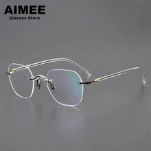 Carica l&#39;immagine nel visualizzatore di Gallery, Japanese Design Titanium Acetate Rimless Glasses Frame Men Women Square Frameless Prescription Eyeglasses Optical Spectacles