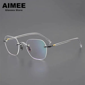 Japanese Design Titanium Acetate Rimless Glasses Frame Men Women Square Frameless Prescription Eyeglasses Optical Spectacles
