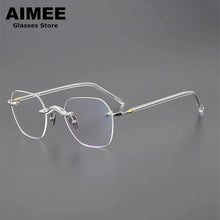 Carica l&#39;immagine nel visualizzatore di Gallery, Japanese Design Titanium Acetate Rimless Glasses Frame Men Women Square Frameless Prescription Eyeglasses Optical Spectacles