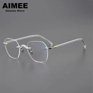 Japanese Design Titanium Acetate Rimless Glasses Frame Men Women Square Frameless Prescription Eyeglasses Optical Spectacles