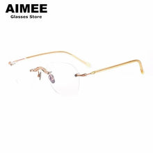 Carica l&#39;immagine nel visualizzatore di Gallery, Japanese Design Titanium Acetate Rimless Glasses Frame Men Women Square Frameless Prescription Eyeglasses Optical Spectacles
