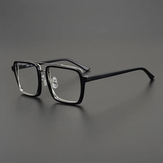 Japanese Designer Brand Eyeglasses Frames Square Rectangular Glasses with Double Bridges Classical Retro Men Eyewear