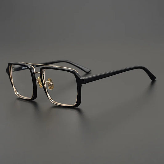 Japanese Designer Brand Eyeglasses Frames Square Rectangular Glasses with Double Bridges Classical Retro Men Eyewear