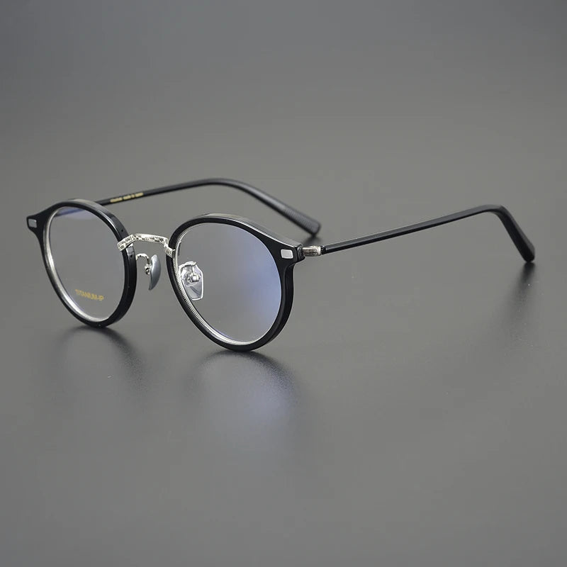 Occhiali da vista fatti a mano di design giapponese Occhiali da vista rotondi retrò Montatura in acetato puro titanio Occhiali per miopia ultraleggeri Luce blu GAFA