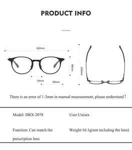 Japanese Designer Retro Oval Men Glasses Frame Pure Titanium Women Myopia Prescription Eyeglasses Anti Blue Lens Gafas DRX2078