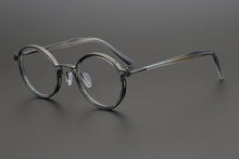 Carica l&#39;immagine nel visualizzatore di Gallery, Montatura per occhiali retrò rotonda in acetato di titanio cavo fatta a mano giapponese per uomo donna montatura per occhiali miopia con prescrizione ottica
