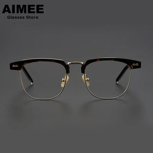 Japanese Handmade Acetate Glasses Frame Men Retro Square Prescription Eyeglasses Women Myopia Eyewear Gafas Optical Blue Lens