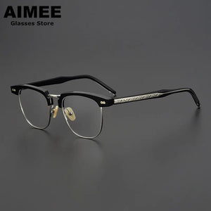 Japanese Handmade Acetate Glasses Frame Men Retro Square Prescription Eyeglasses Women Myopia Eyewear Gafas Optical Blue Lens