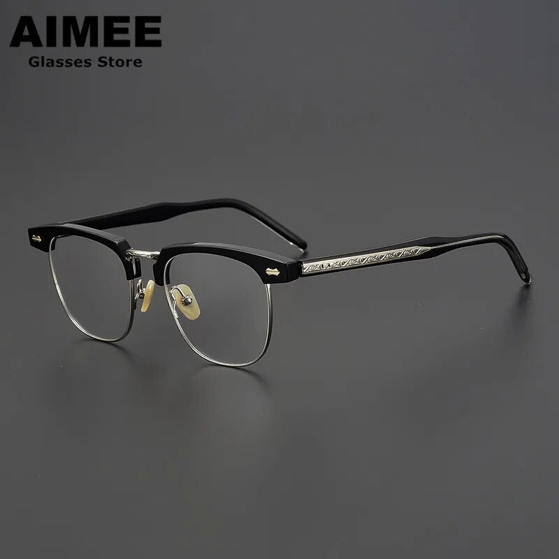 Japanese Handmade Acetate Glasses Frame Men Retro Square Prescription Eyeglasses Women Myopia Eyewear Gafas Optical Blue Lens