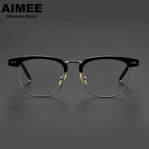 Japanese Handmade Acetate Glasses Frame Men Retro Square Prescription Eyeglasses Women Myopia Eyewear Gafas Optical Blue Lens