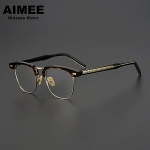 Japanese Handmade Acetate Glasses Frame Men Retro Square Prescription Eyeglasses Women Myopia Eyewear Gafas Optical Blue Lens