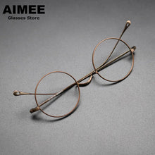 Carica l&#39;immagine nel visualizzatore di Gallery, Occhiali da vista giapponesi fatti a mano Occhiali classici rotondi piccoli Occhiali in titanio Montatura ultraleggera Uomo Donna Miopia Gafas Senza nasello