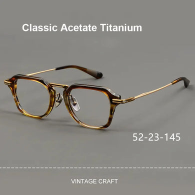 Japanese Handmade Eyewear Men's Large Glasses Frame Classic Acetate Titanium Eyeglasses for Women DTX413Read Prescription Lenses