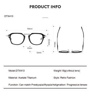 Japanese Handmade Eyewear Men's Large Glasses Frame Classic Acetate Titanium Eyeglasses for Women DTX413Read Prescription Lenses