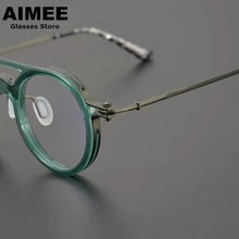Carica l&#39;immagine nel visualizzatore di Gallery, Occhiali fatti a mano giapponesi Montatura per occhiali classici rotondi in acetato di titanio Uomo Donna Occhiali da vista a doppio raggio